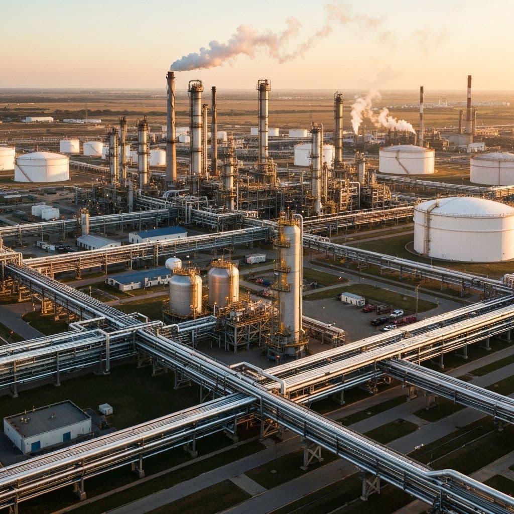 Oil and gas refinery with pipelines