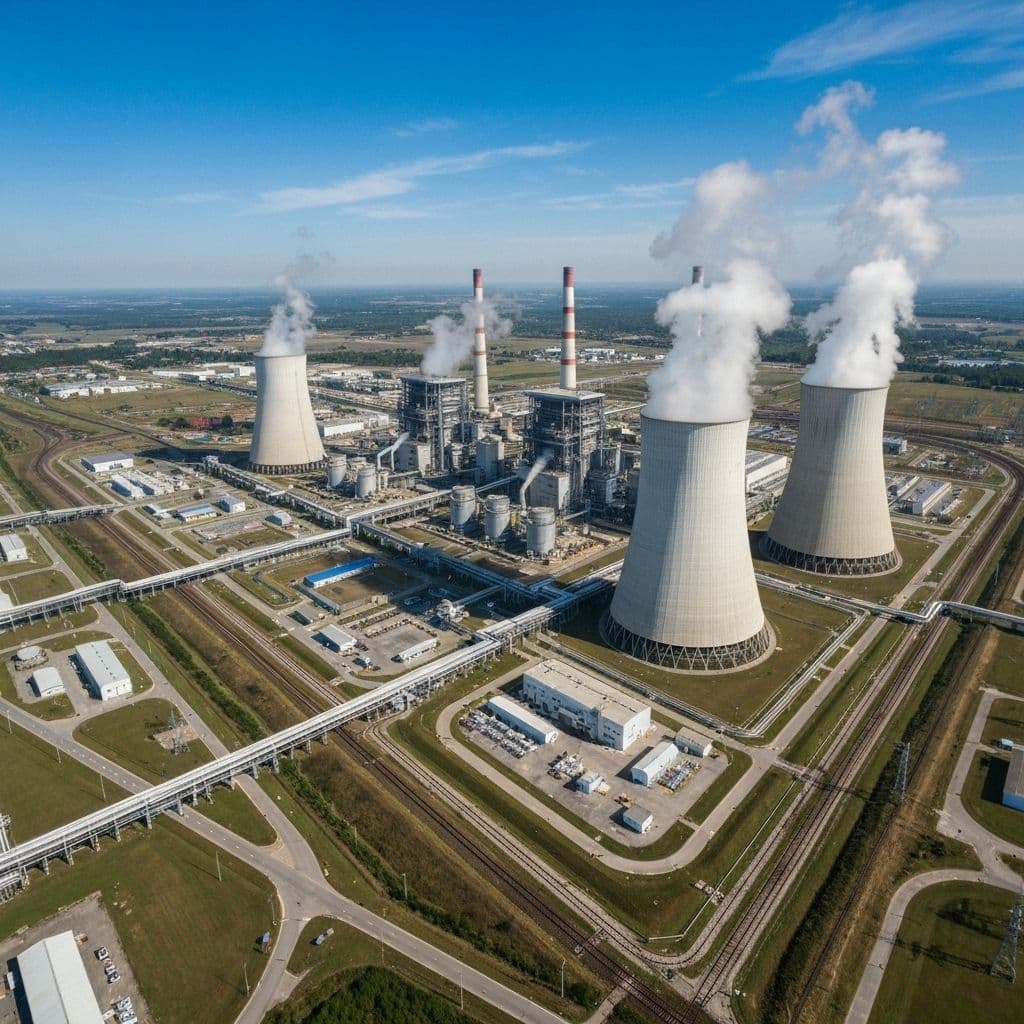 Thermal power plant with cooling towers